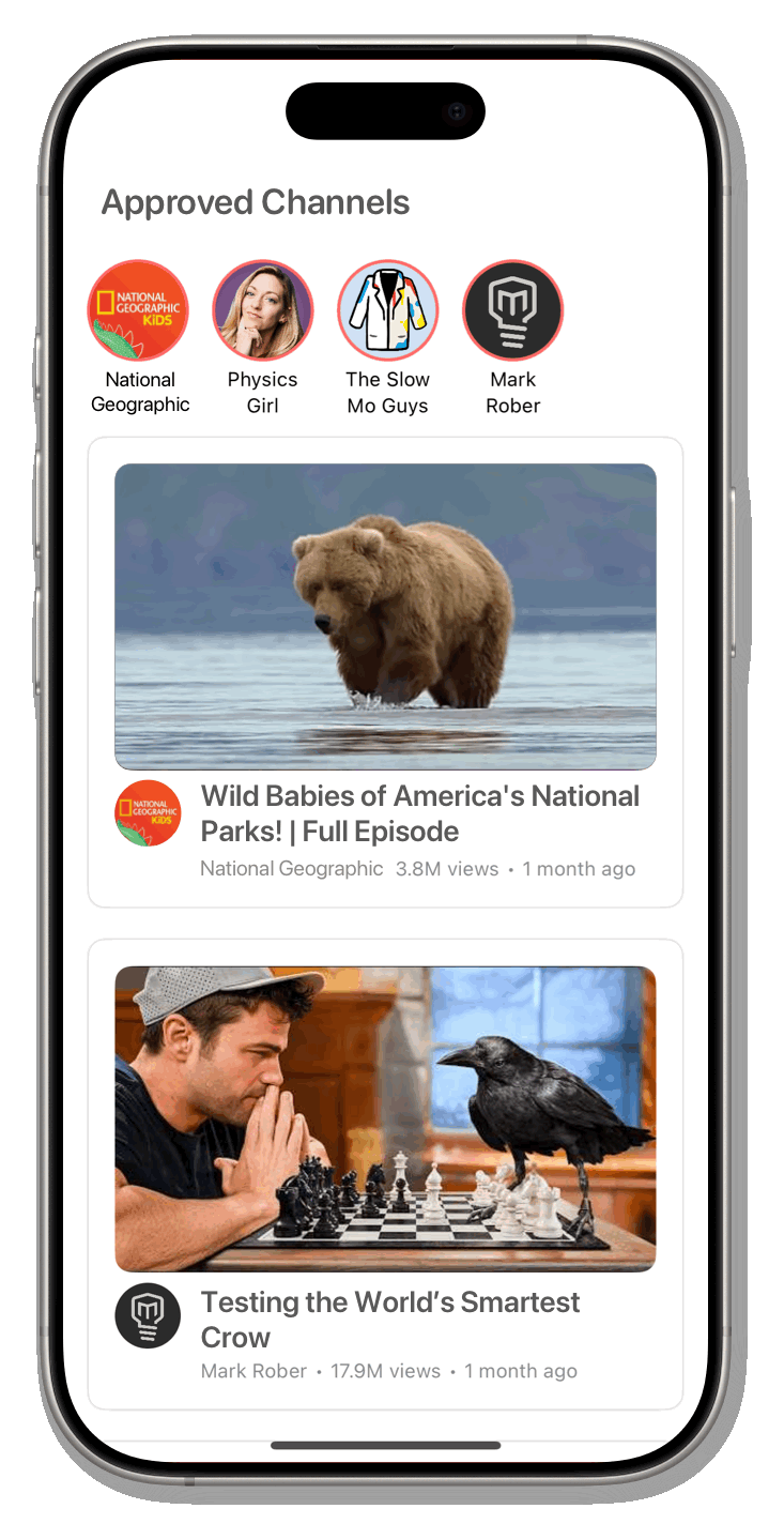Kid browsing approved channels in Visor app