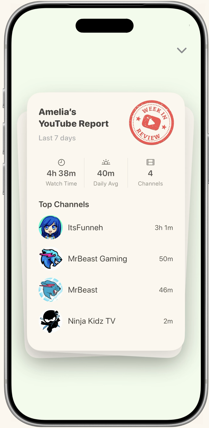 Visor Week in Review showing a family's weekly YouTube activity